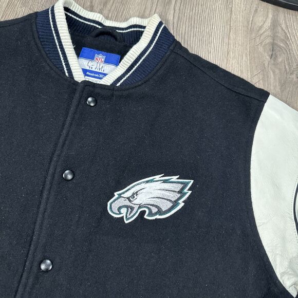 Vintage Philadelphia Eagles Reebok Black Wool Varsity Letterman Jacket Sz Large - Picture 3 of 7